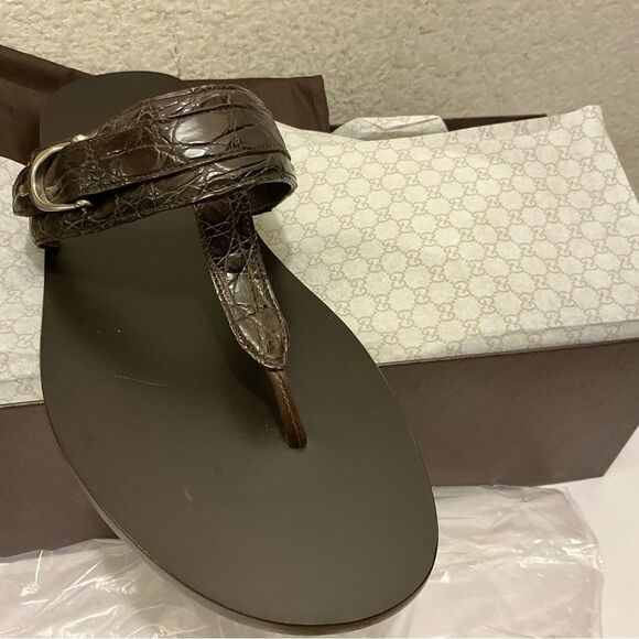 New with box Mens Gucci crocodile embossed leather Sandals size 14.5 with COA main image 4